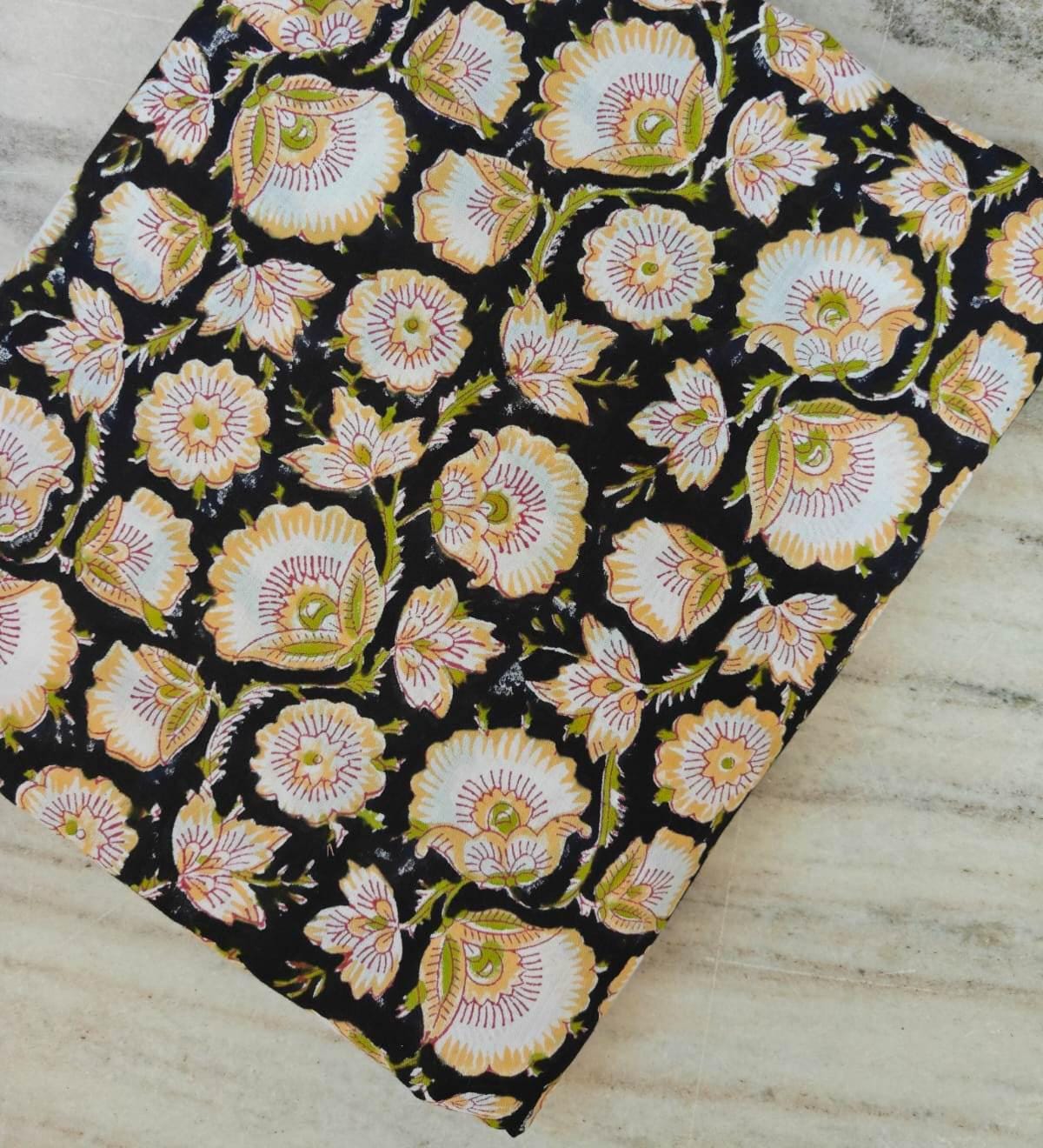 Colourful Soft Cotton, Indian Hand Block Print Fabric, Floral 100% Cotton Fabric By The Yard, Fabric for Loose Running, Textile Fabric
