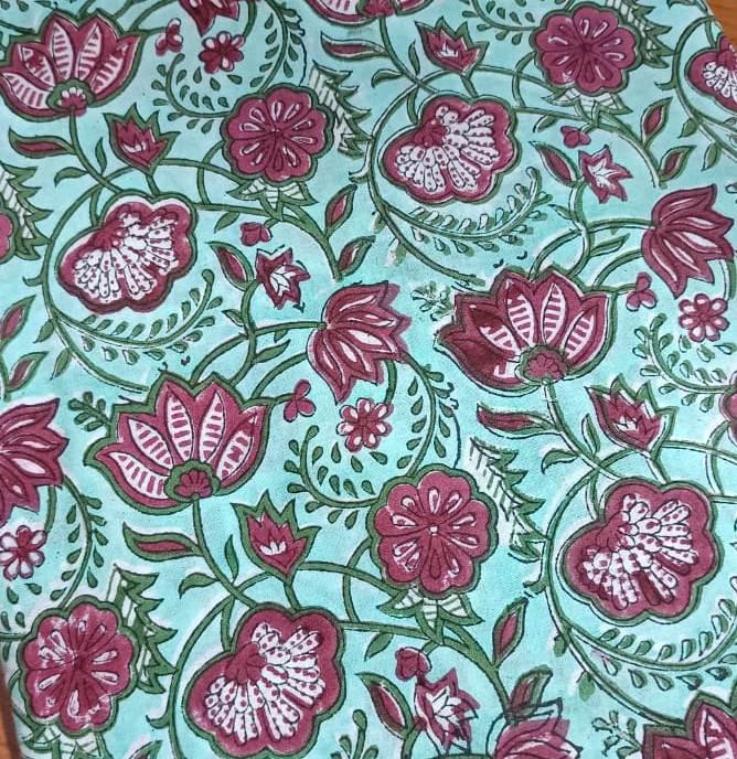 Pink Indian Hand Block Print Fabric, Floral 100% Cotton Quilting Fabric By The Yard, Dressmaking Fabric, Loose Running Fabric, Napkin Fabric