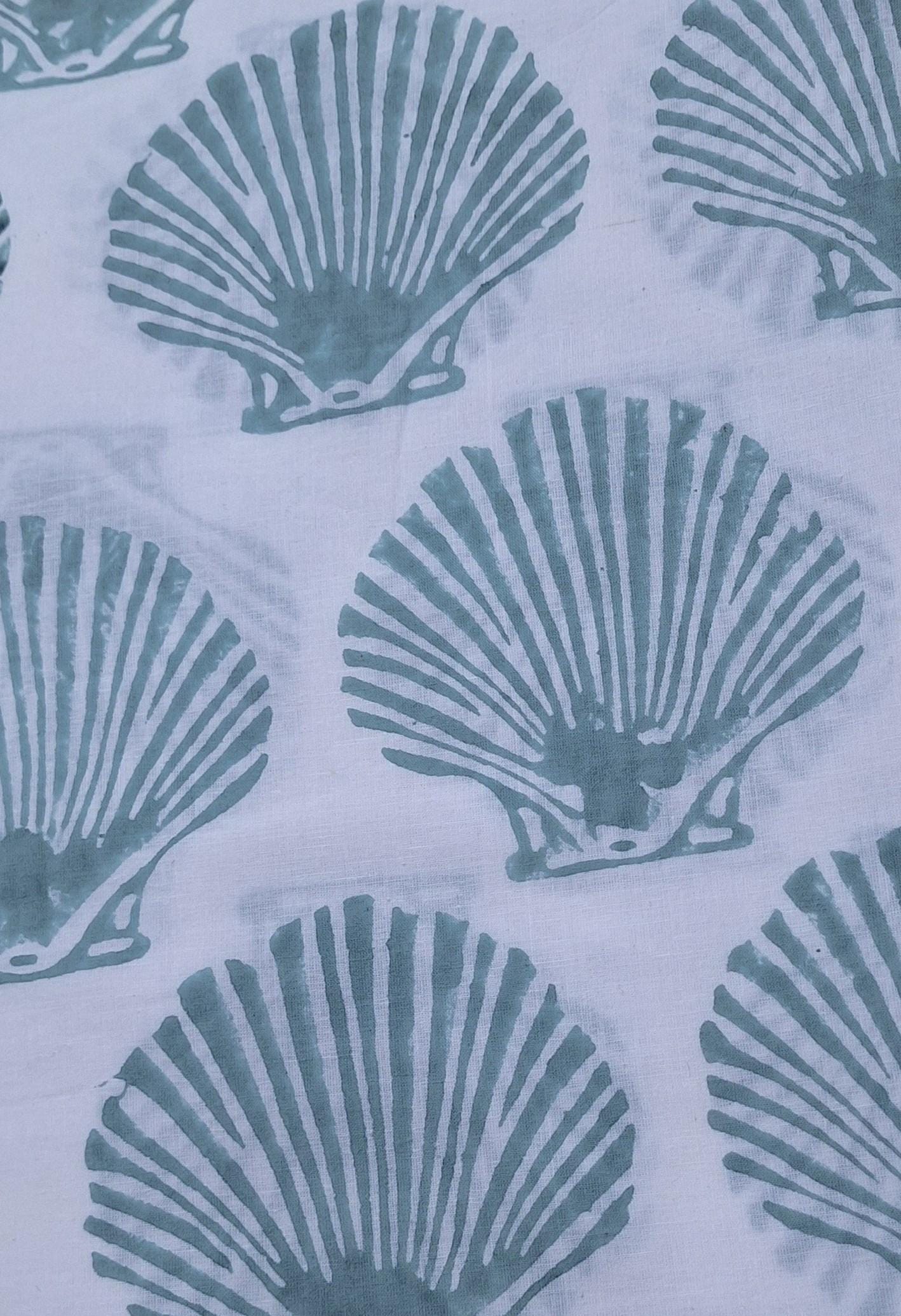 Hand Block Print Cotton Fabric, Sea Shell Pattern, Soft Lightweight Cotton Cloth, Coastal Fabric by the Yard, Beach Theme Textile, Napkins
