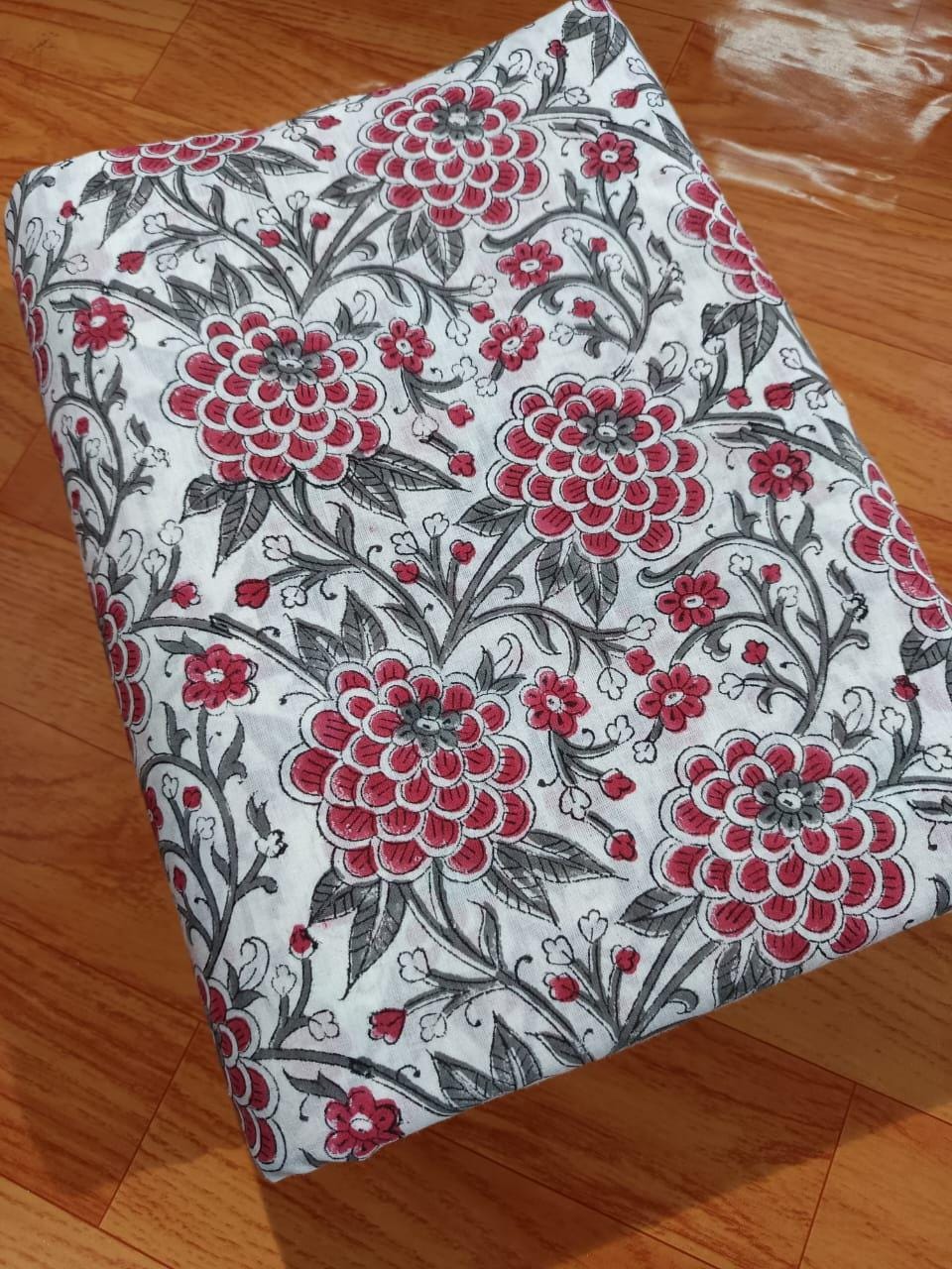 Red Soft Cotton Fabric, Indian Hand Block Print Fabric, 100% Cotton Fabric By The Yard, Loose Running Fabric, Dressmaking, Textile Fabric