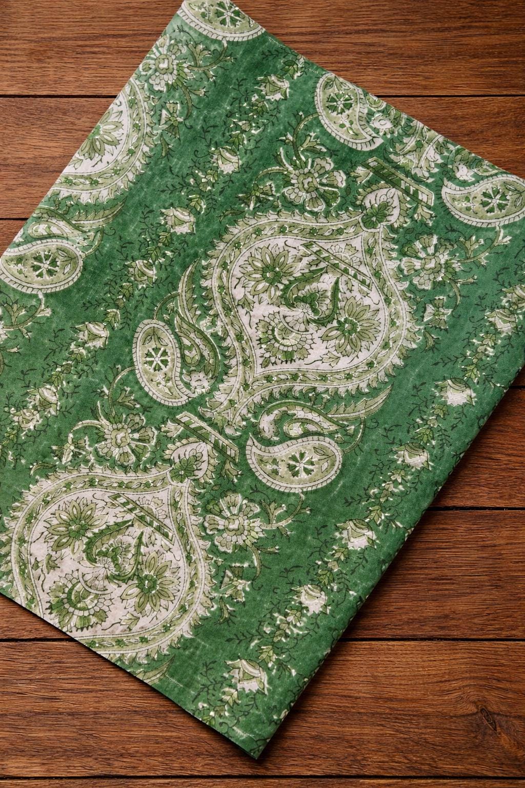 Green Paisley Floral Cotton Fabric by the Yard, Indian Block Print Cotton Cloth, Soft Cotton Fabric for Sewing, Quilting, Dressmaking