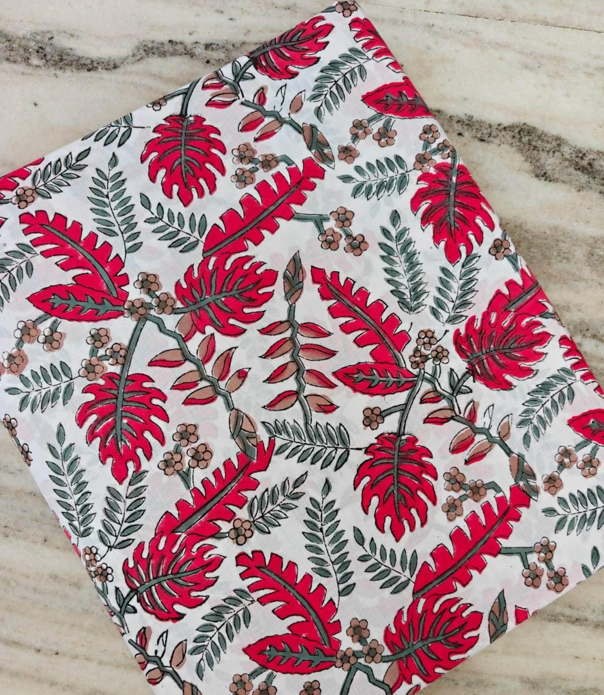 Tropical Red Leaf Cotton Fabric, Botanical Floral Print Fabric, Lightweight Cotton Yardage, Summer Sewing Fabric Dress Quilting Craft Fabric
