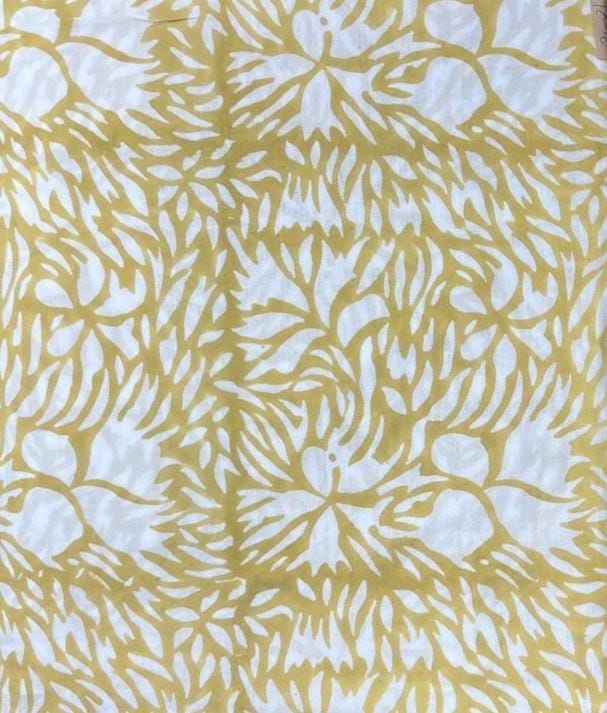 Mustard Yellow Floral Cotton Fabric, White Hand Block Print Cotton Fabric, Soft Cotton Fabric by Yard, Sewing Quilting Dressmaking Fabric