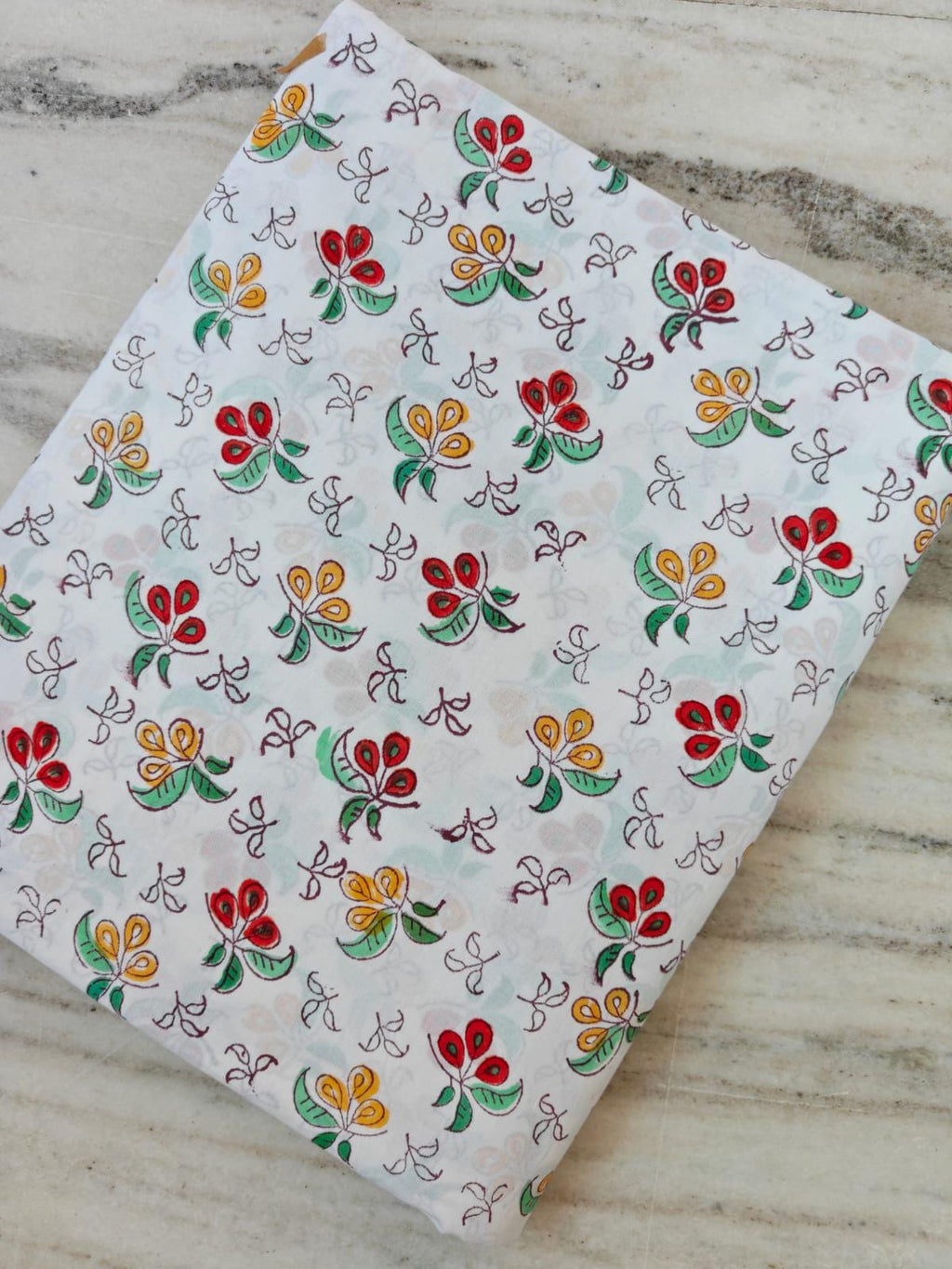 Floral Buti Hand Block Print Cotton Fabric, Indian Jaipur Cotton Textile, Red Yellow Green Floral Fabric, Sewing Quilting Craft Fabric