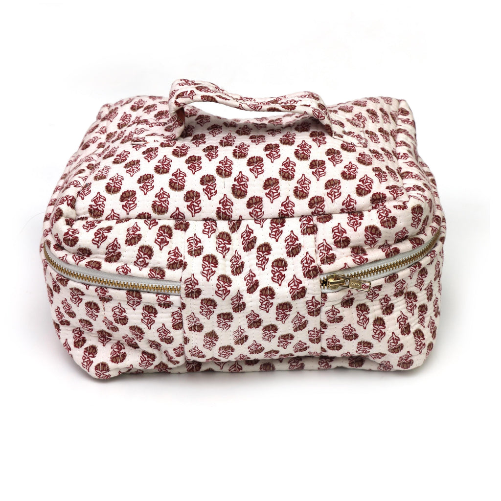 Kantha Quilted Makeup Bag | Cotton Block Print Vanity Case with Zip & Handle | Block Print Zipper Bag | Floral Toiletry Bag | Christmas Gift