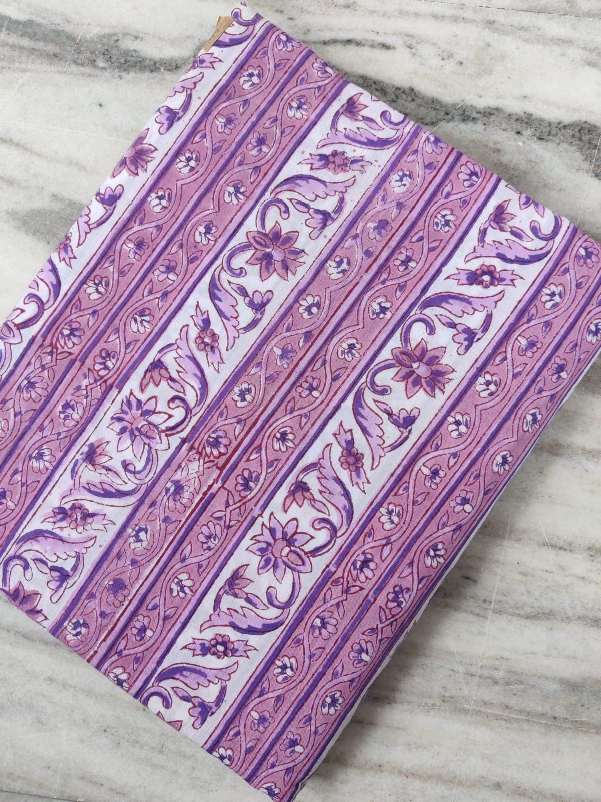 Purple Stripe Floral Cotton Fabric by the Yard, Lightweight Block Print Cloth for Quilting, Sewing, Dressmaking, and DIY Crafts