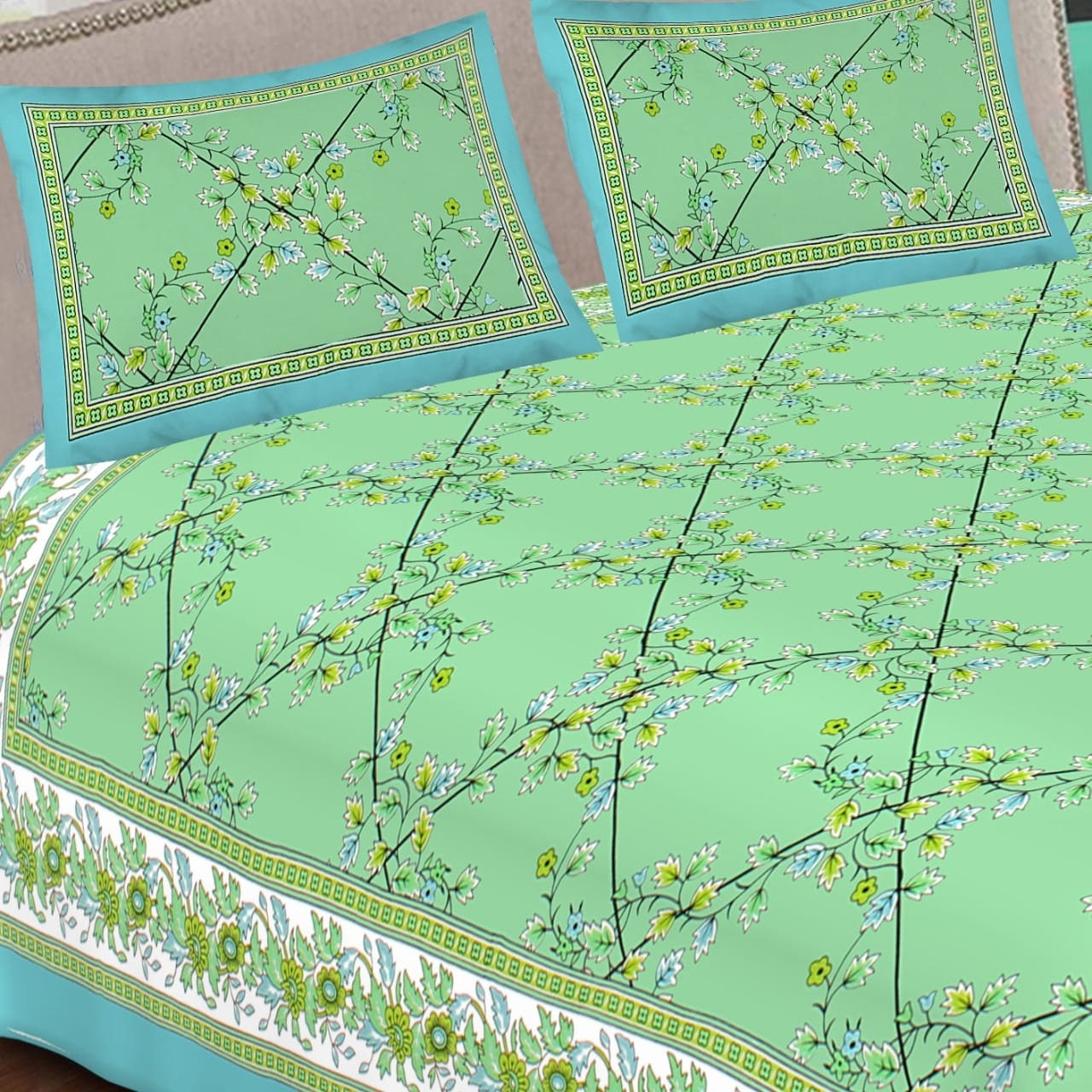 3 Piece Cotton Bedsheet Set | Queen Size Bedsheet With 2 Pillow Covers | Organic Cotton Bedsheet | Ethnic Cotton Sheets | Handmade Bedsheet