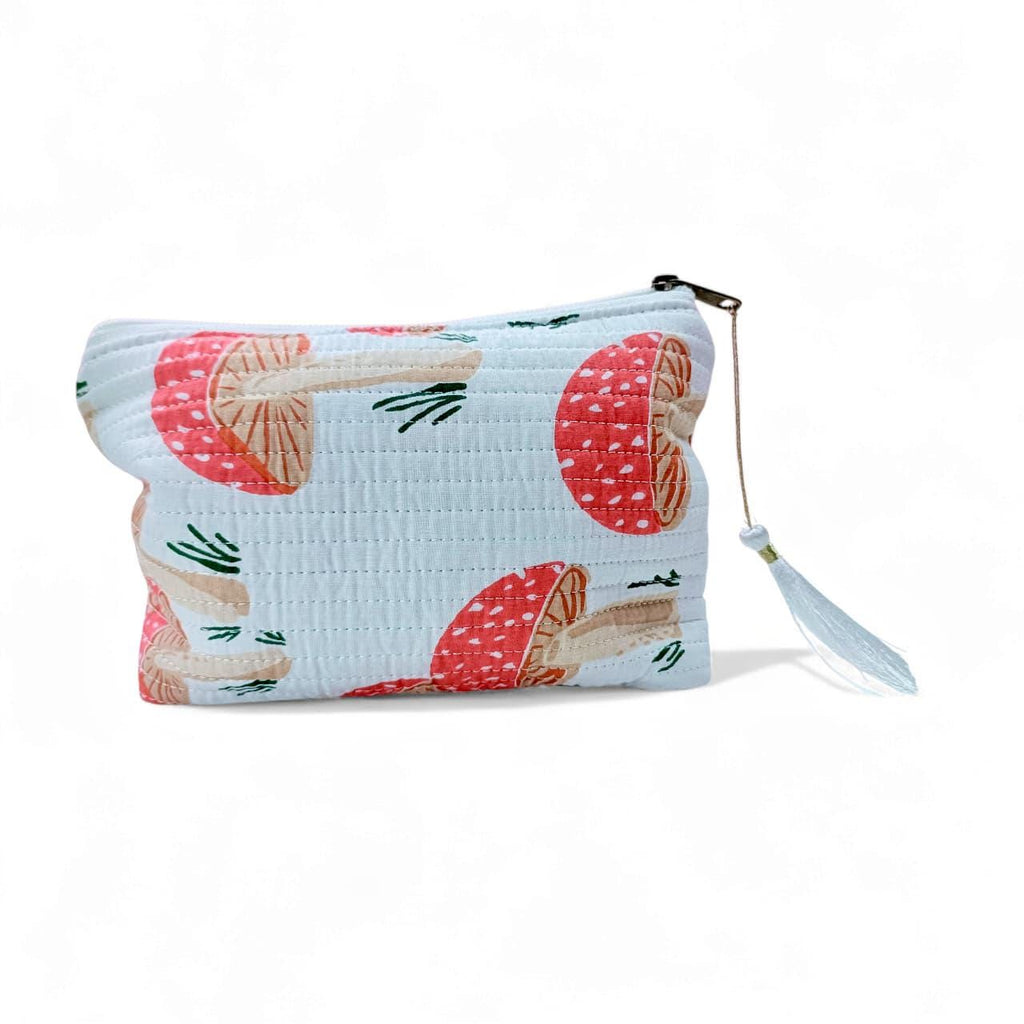 Personalized Block Print Makeup Bag, Cosmetic Bag for Women, Bridesmaid Gifts, Quilted Cotton Travel Pouch, Vintage Indian Toiletry Bag