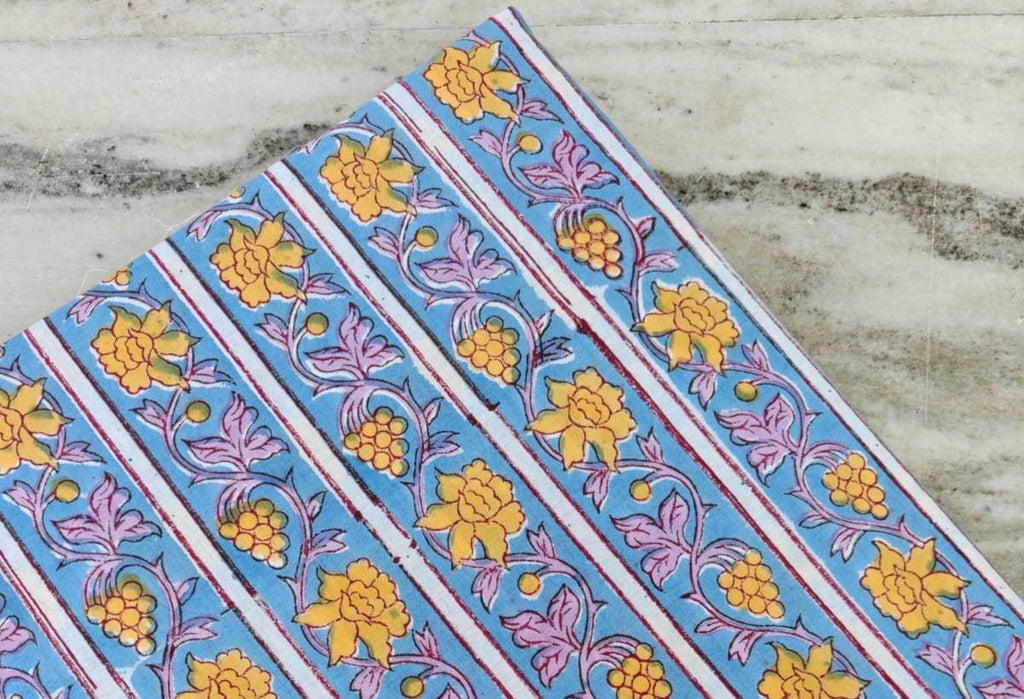 Multi Color Indian Hand Block Print Fabric, Floral 100% Cotton Quilting Fabric By The Yard, Fabric For Dress Making, Loose Running Fabric