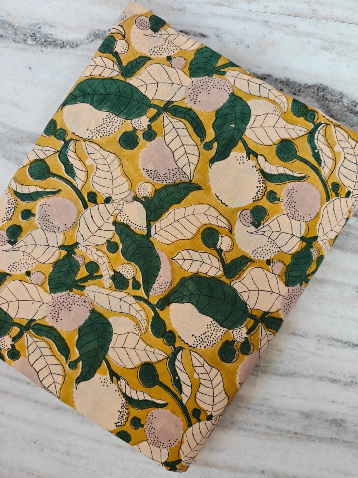 Lemon Botanical Fabric, Mustard Yellow Citrus Print with Green Leaves, Modern Floral Cotton Fabric, Fruit Pattern Sewing Fabric, Gifts