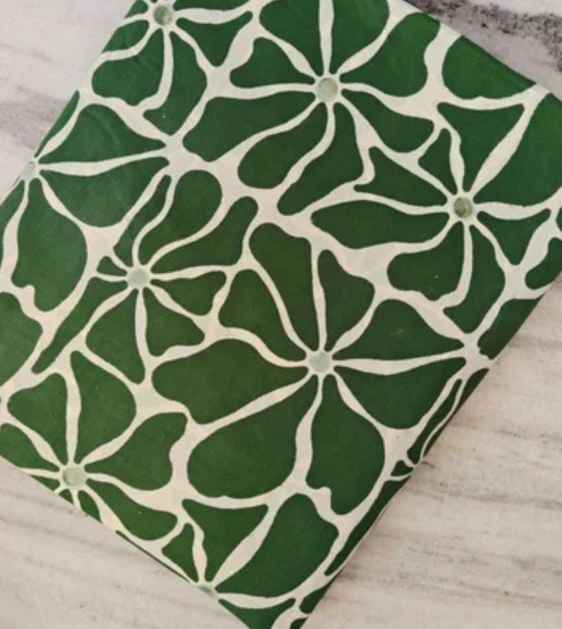 Green Pink Floral Cotton Fabric, Hand Block Print Fabric Indian Cotton Cloth, Flower Print Fabric, Dressmaking Quilting Craft Fabric by Yard