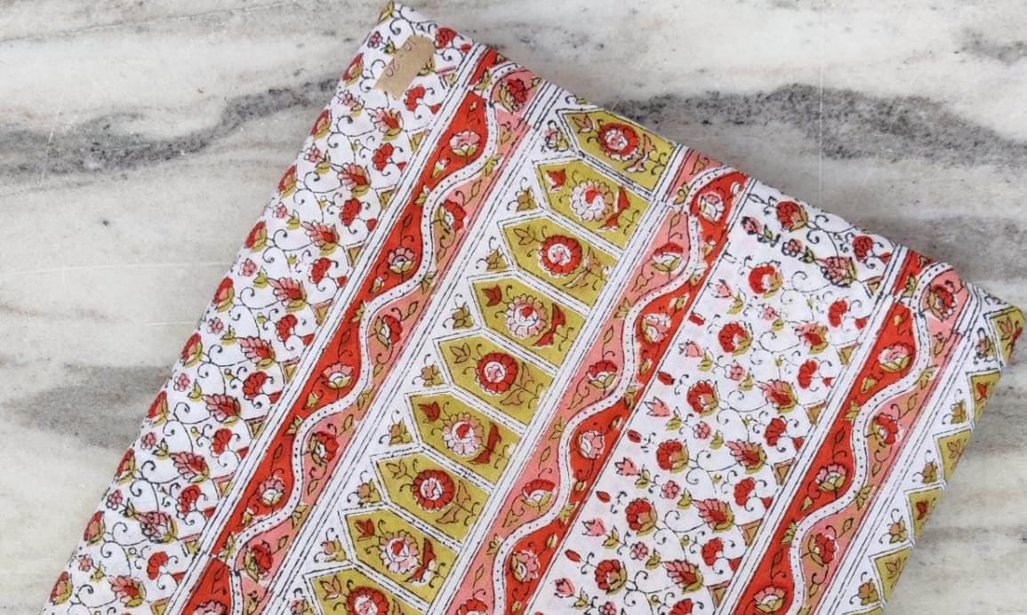 Pink Floral Cotton Fabric by the Yard, Hand Block Print Fabric, Quilting, Sewing, Dressmaking, Craft, Multi Color Fabric, Textile Fabric