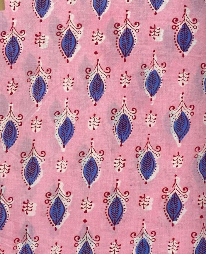 PinkIndian Hand Block Print Fabric, 100% Cotton Quilting Fabric By The Yard, Fabric For Dress Making, Loose Running Fabric, Napkin Fabric