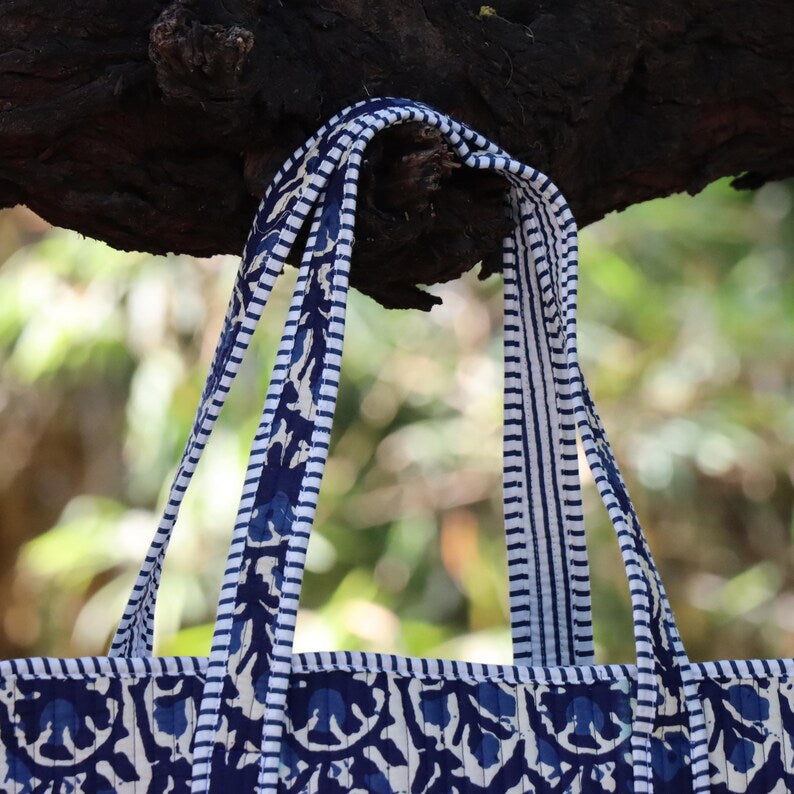 Handmade Cotton Tote Bag | Quilted Block Print Tote | Fabric Shoulder Bag | Boho Everyday Tote | Eco Friendly Gift | Gift For Women's (Copy)