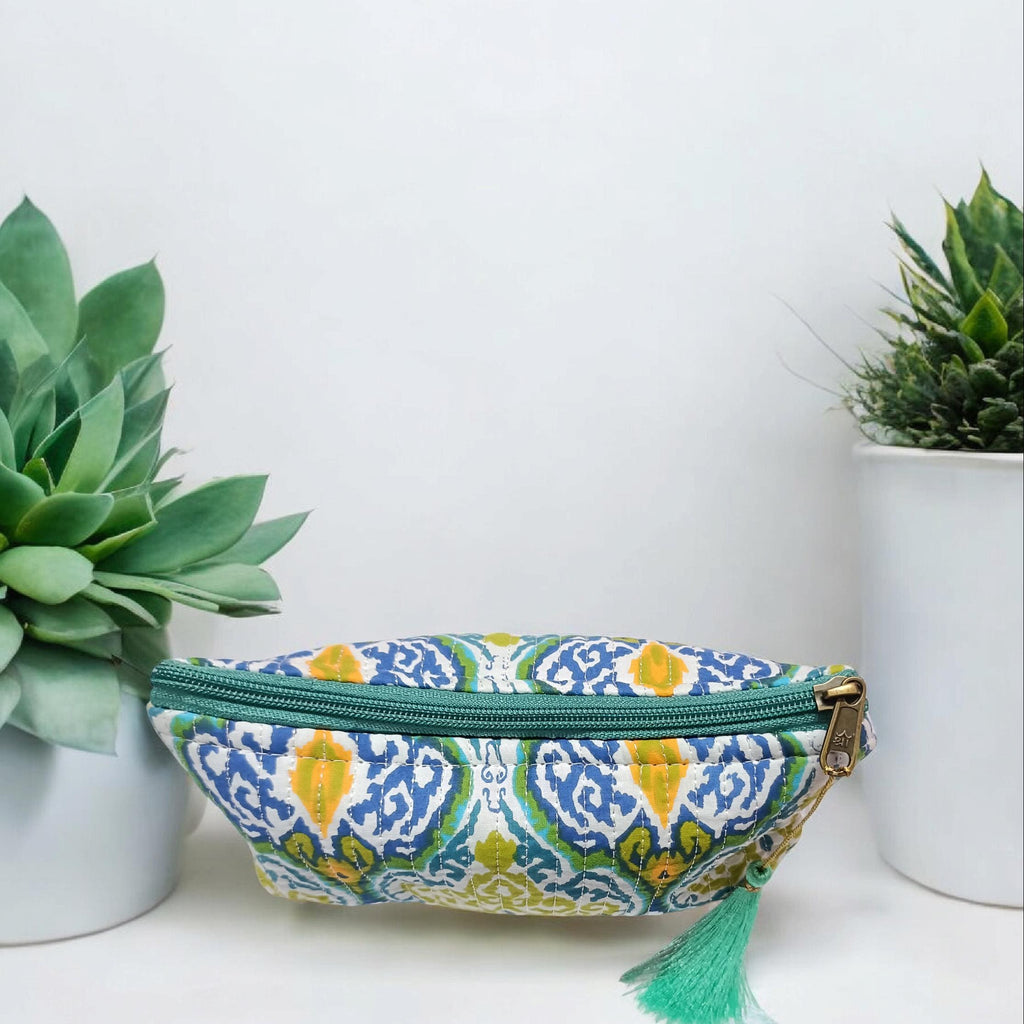 Handmade Floral Cotton Quilted Cosmetic Bag: Block Print Makeup Pouch