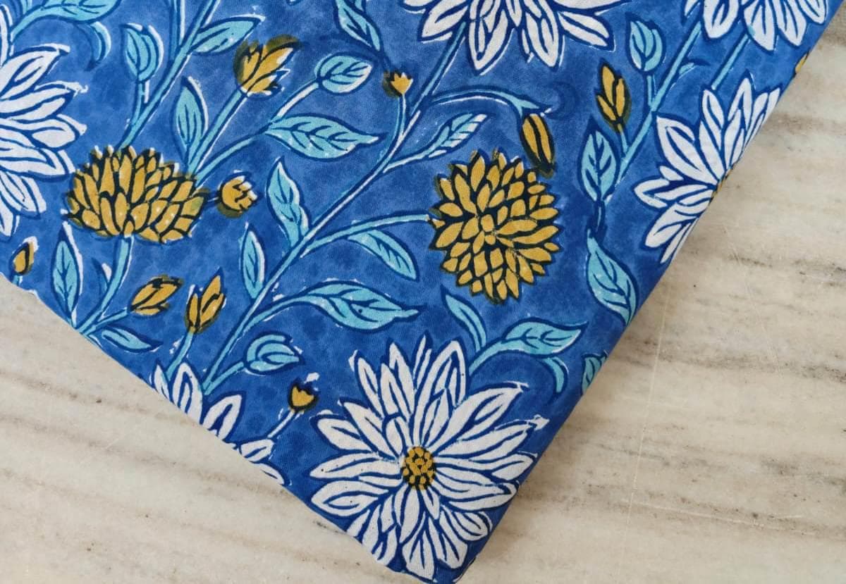 Soft Cotton, Indian Hand Block Print Fabric, Floral 100% Cotton Fabric By The Yard, Fabric for Loose Running, Dress Making, Textile Fabric