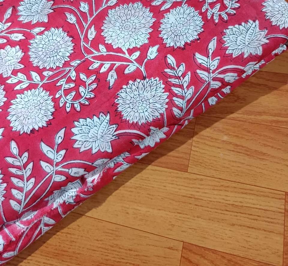Hand Block Printed Cotton Fabric Red Floral Fabric by Yard Indian Cotton Textile White Flower Print Soft Lightweight Dressmaking & Quilting