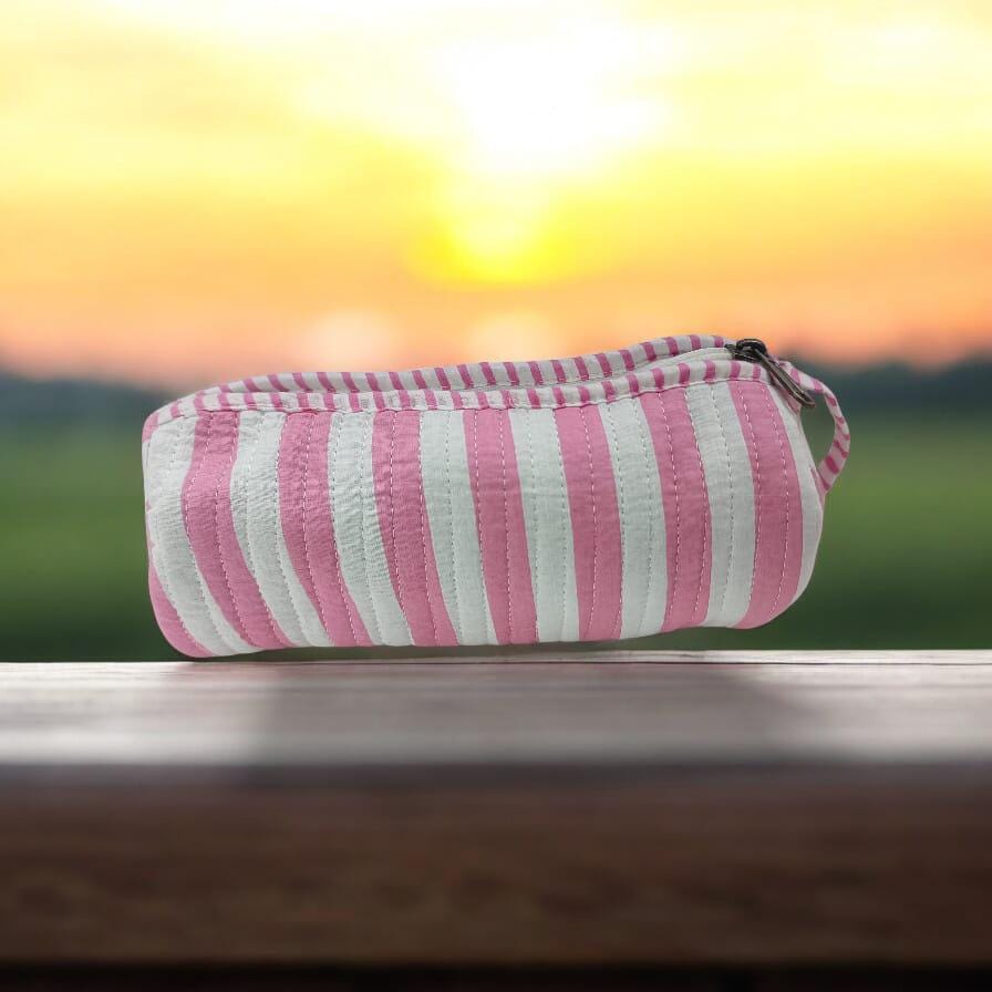 Pink Cotton Pencil Case, Hand Block Cotton Fabric Pencil Case, Christmas Gift, Gift For Wife, Birthday Gift, Pencil Case, Pink Quilted Pouch