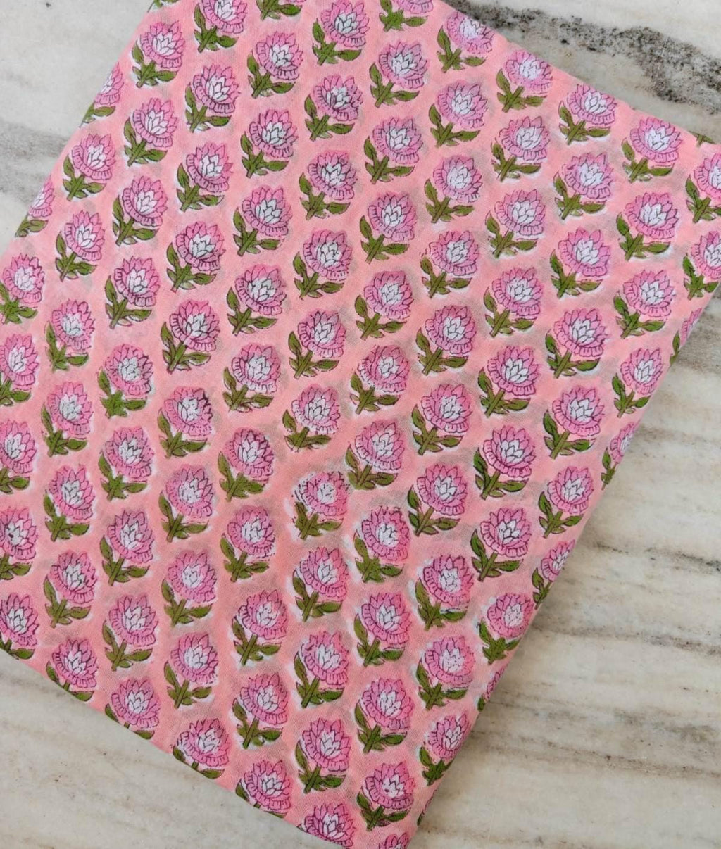 Pink Floral Cotton Fabric, Hand Block Print Fabric, Indian Buti Print Cotton, Soft Lightweight Fabric for Dressmaking, Quilting & Crafts