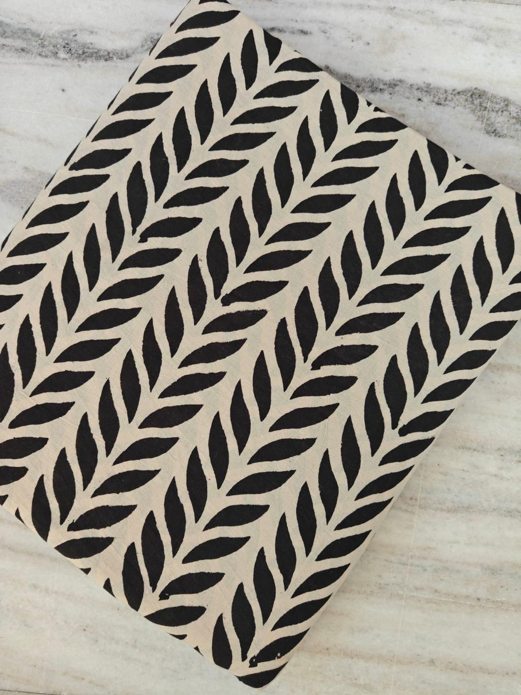 Black Leaf Print Cotton Fabric, Modern Botanical Hand Block Fabric, Home Decor By The Yard, Fabric For Dress Making, Loose Running Fabric