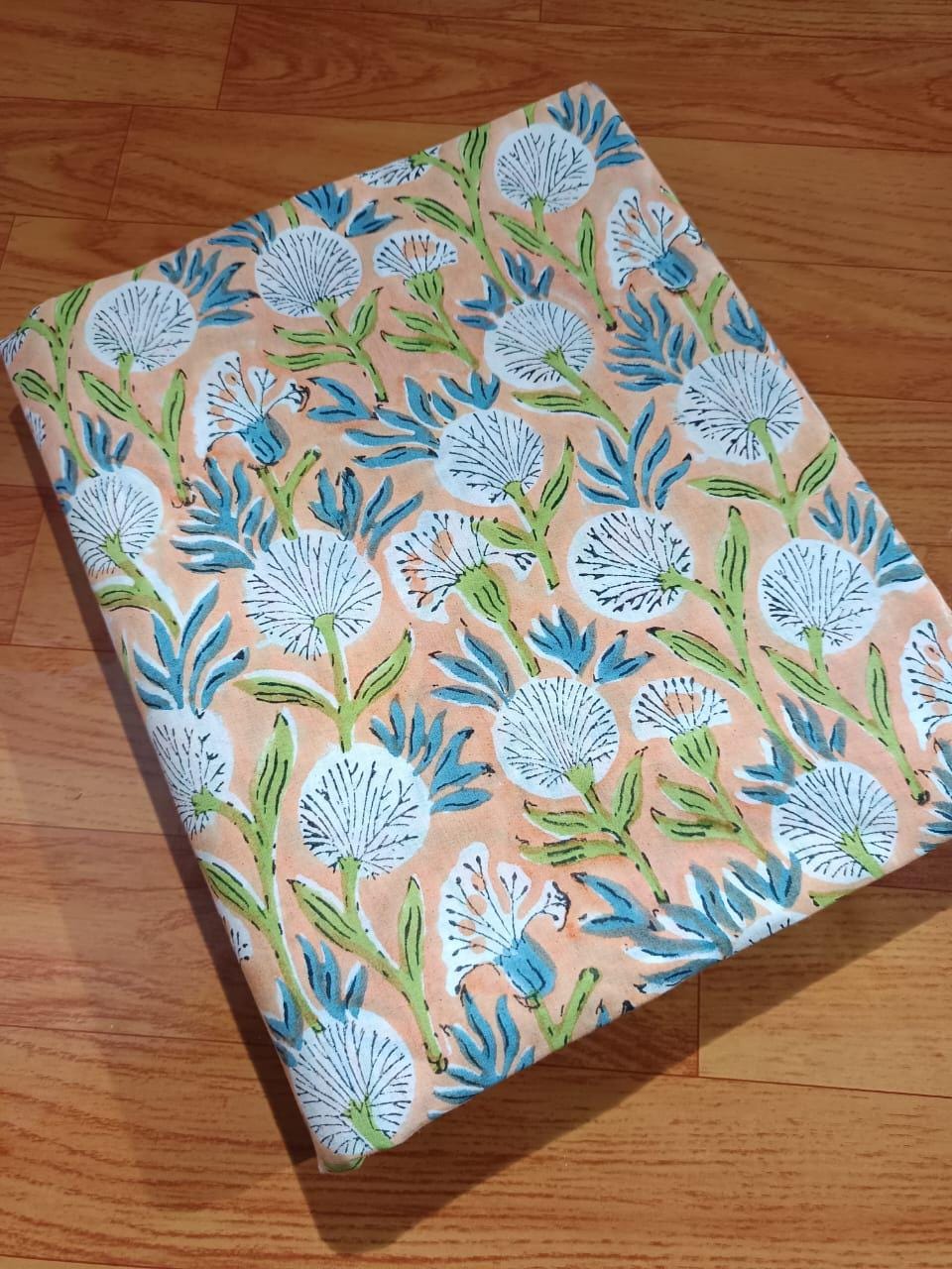 Soft Cotton, Indian Hand Block Print Fabric, Floral 100% Cotton Fabric By The Yard, Fabric for Loose Running, Dressmaking Fabric