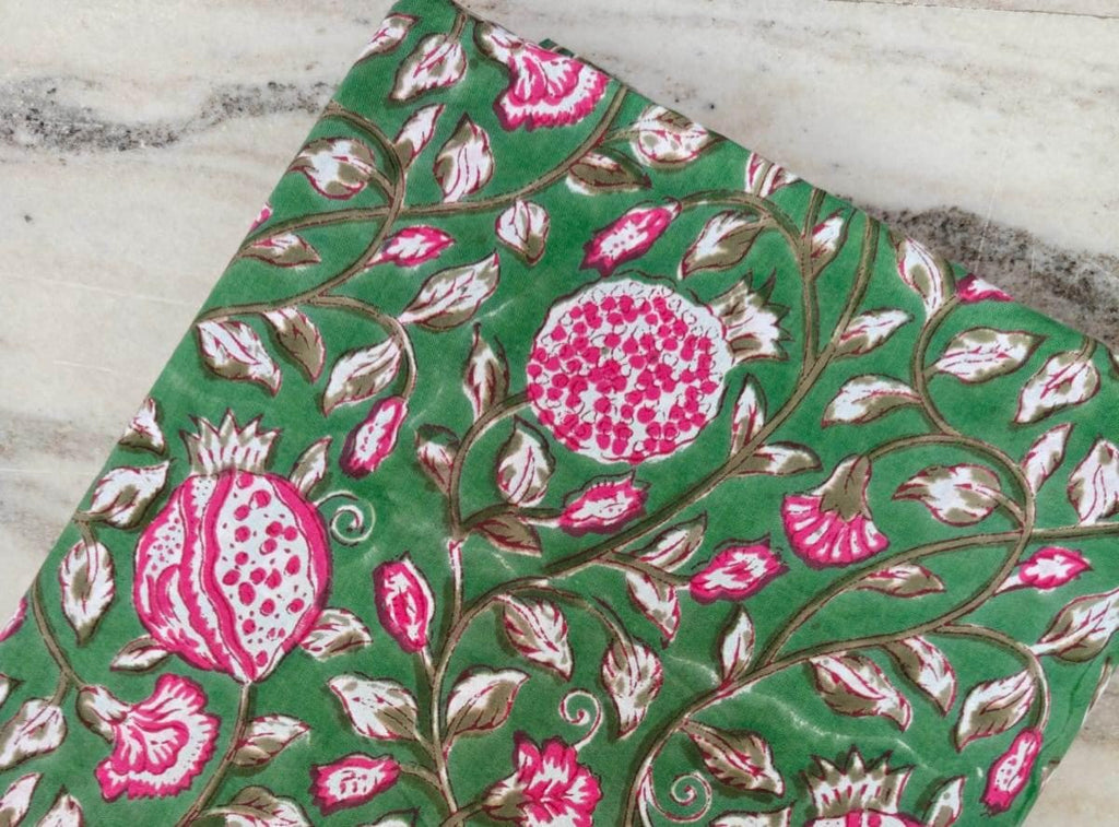 Green Soft Cotton, Indian Hand Block Print Fabric, Floral 100% Cotton Fabric By The Yard, Fabric for Loose Running, Textile Loose Fabric