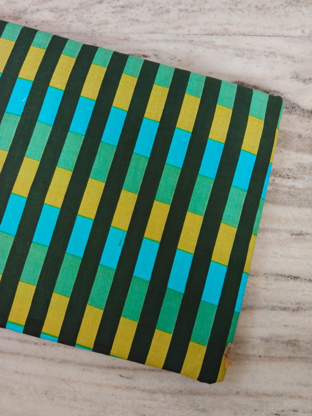 Green Yellow Blue Striped Cotton Fabric, Geometric Stripe Print Fabric, Modern Fabric, Craft Sewing Material, Apparel & Home Decor Fabric