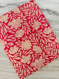 Red Floral Cotton Fabric, Beige Leaf Block Print, Indian Hand Printed Fabric by Yard, Quilting Sewing Dressmaking, Loose Running Fabrics