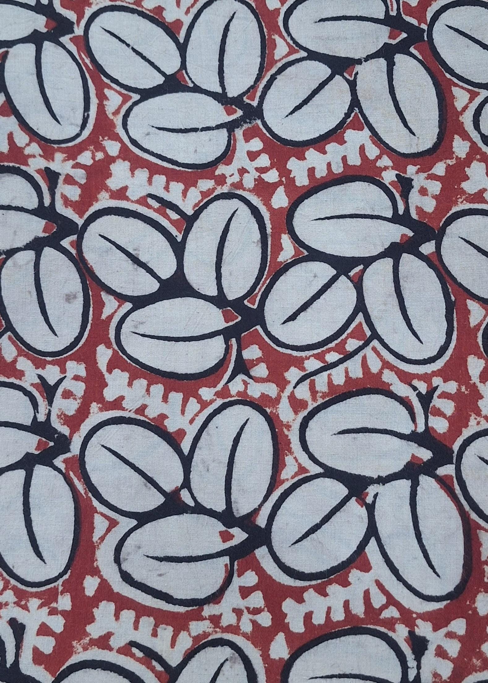 Red White Cotton Fabric, Abstract Leaf Print Fabric, Hand Block Style Fabric, Indian Cotton Fabric, Sewing Craft Fabric Upholstery Fabric