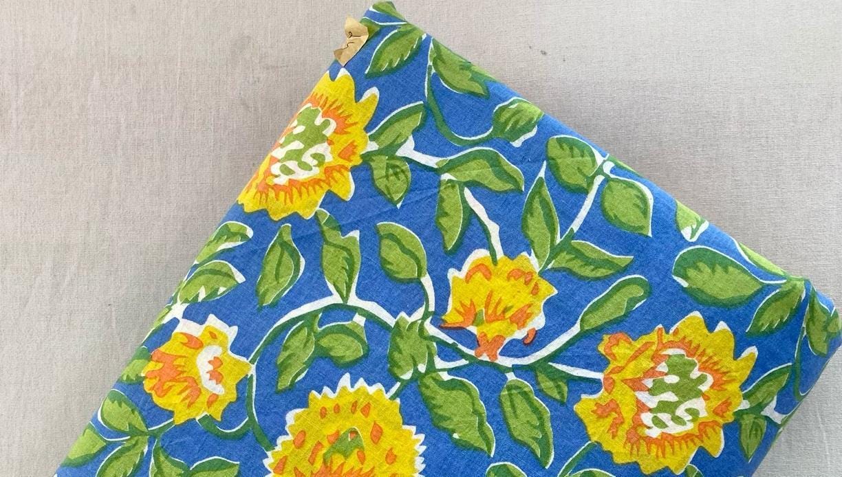 Indian Hand Block Print Fabric, Floral 100% Cotton Quilting Fabric By The Yard, Fabric For Dress Making, Loose Running Fabric, Napkin Fabric