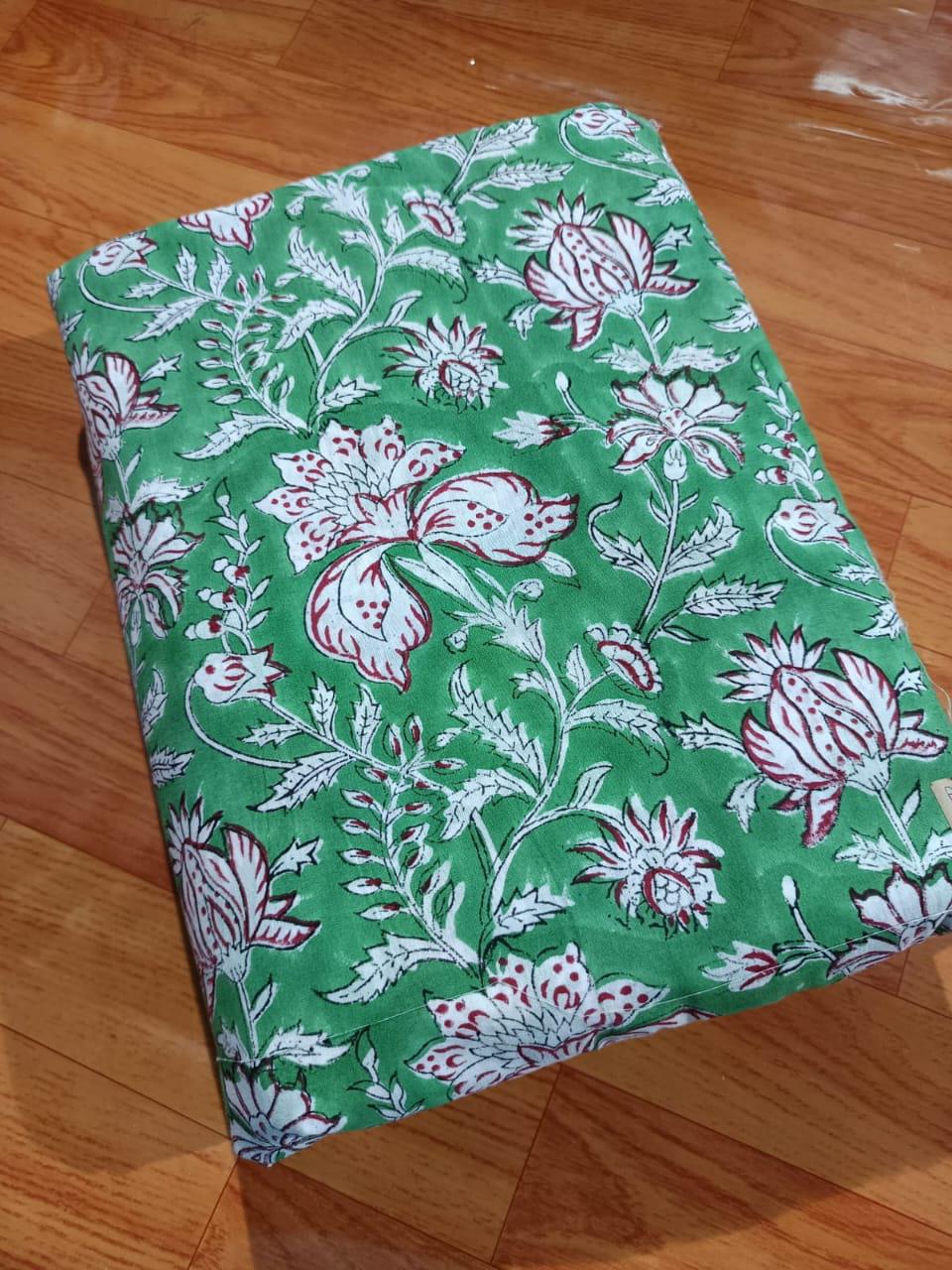Green Pink Color Indian Hand Block Print Fabric, 100% Cotton Quilting Fabric By The Yard, Fabric For Dress Making, Loose Running Fabric