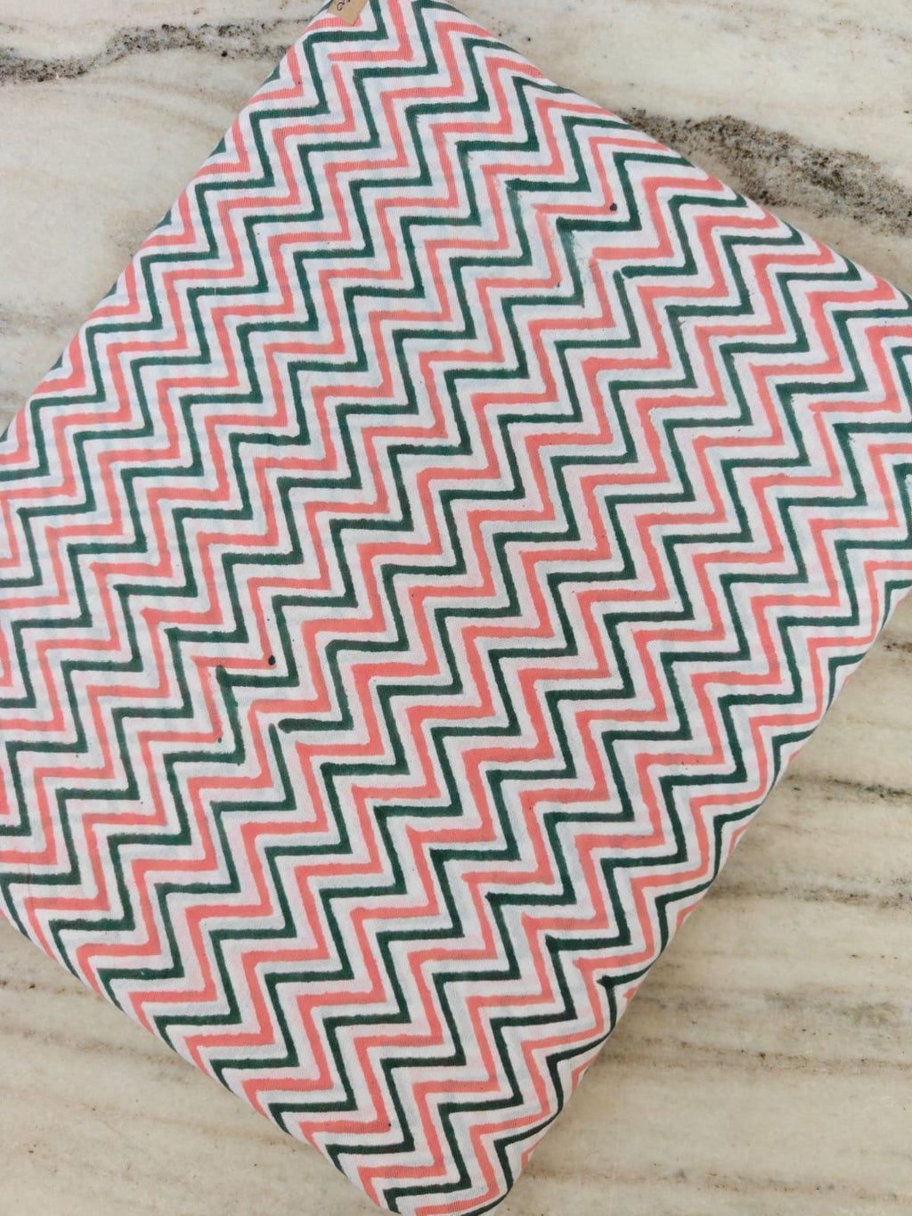 Coral and Green Chevron Cotton Fabric, Zig Zag Geometric Print, Modern Chevron Fabric by the Yard Quilting Cotton Trendy Sewing Craft Fabric