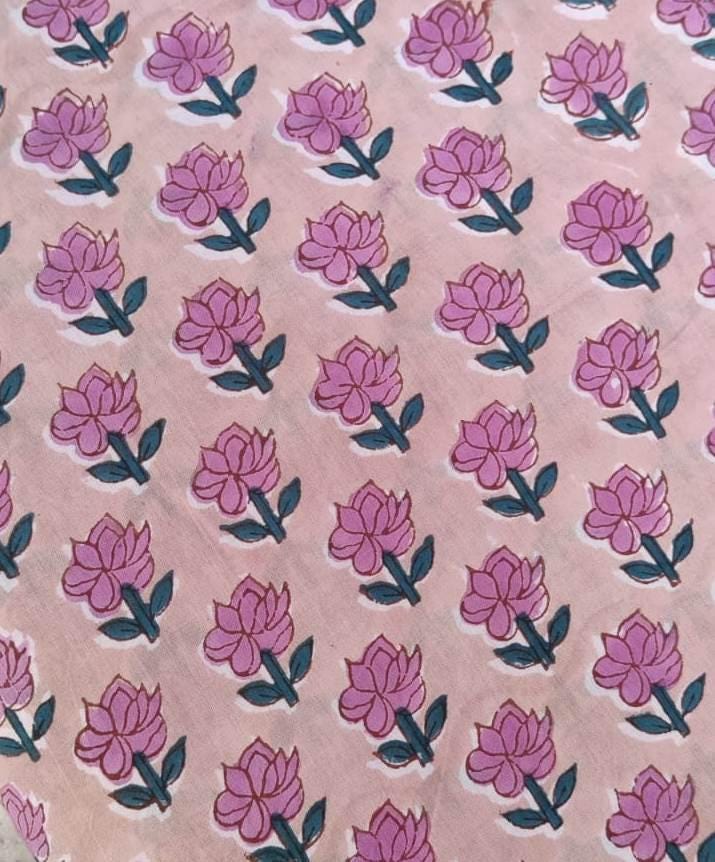 Indian Hand Block Print Fabric, Floral 100% Cotton Quilting Fabric By The Yard, Fabric For Dress Making, Loose Running Fabric, Napkin Fabric