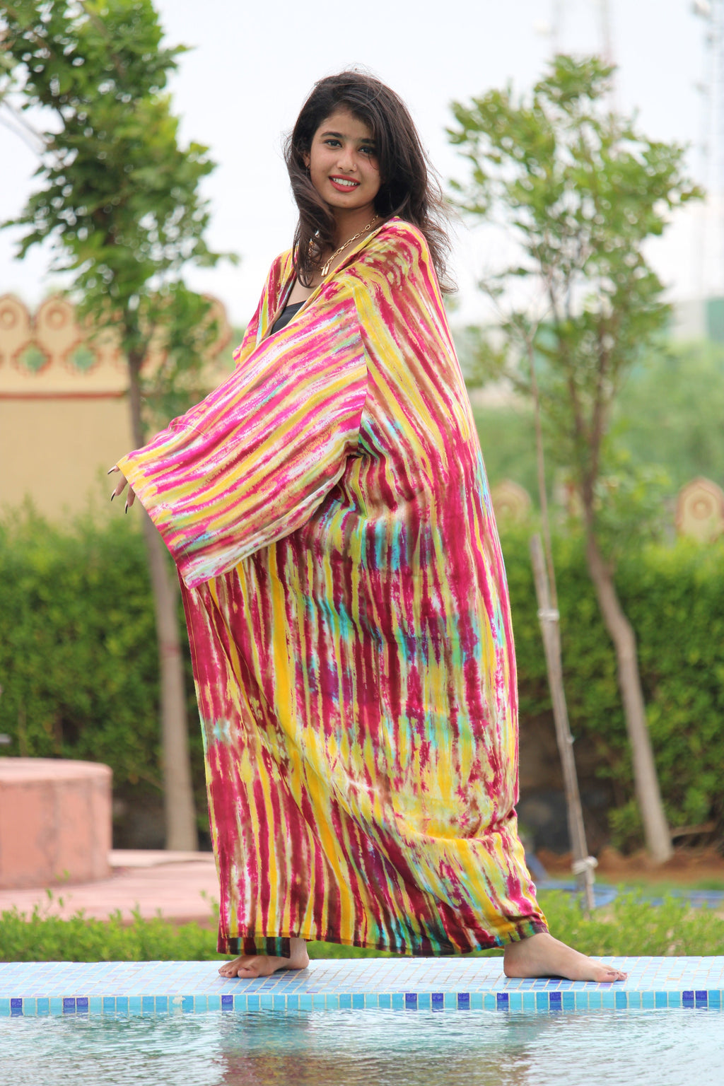 Long Kimono Women, Cover Up, Red Color Light Summer Jacket, Long Kimono Style Wedding Robe Bride, Orange Bridal Robe, Hand Tie Dye Kimono