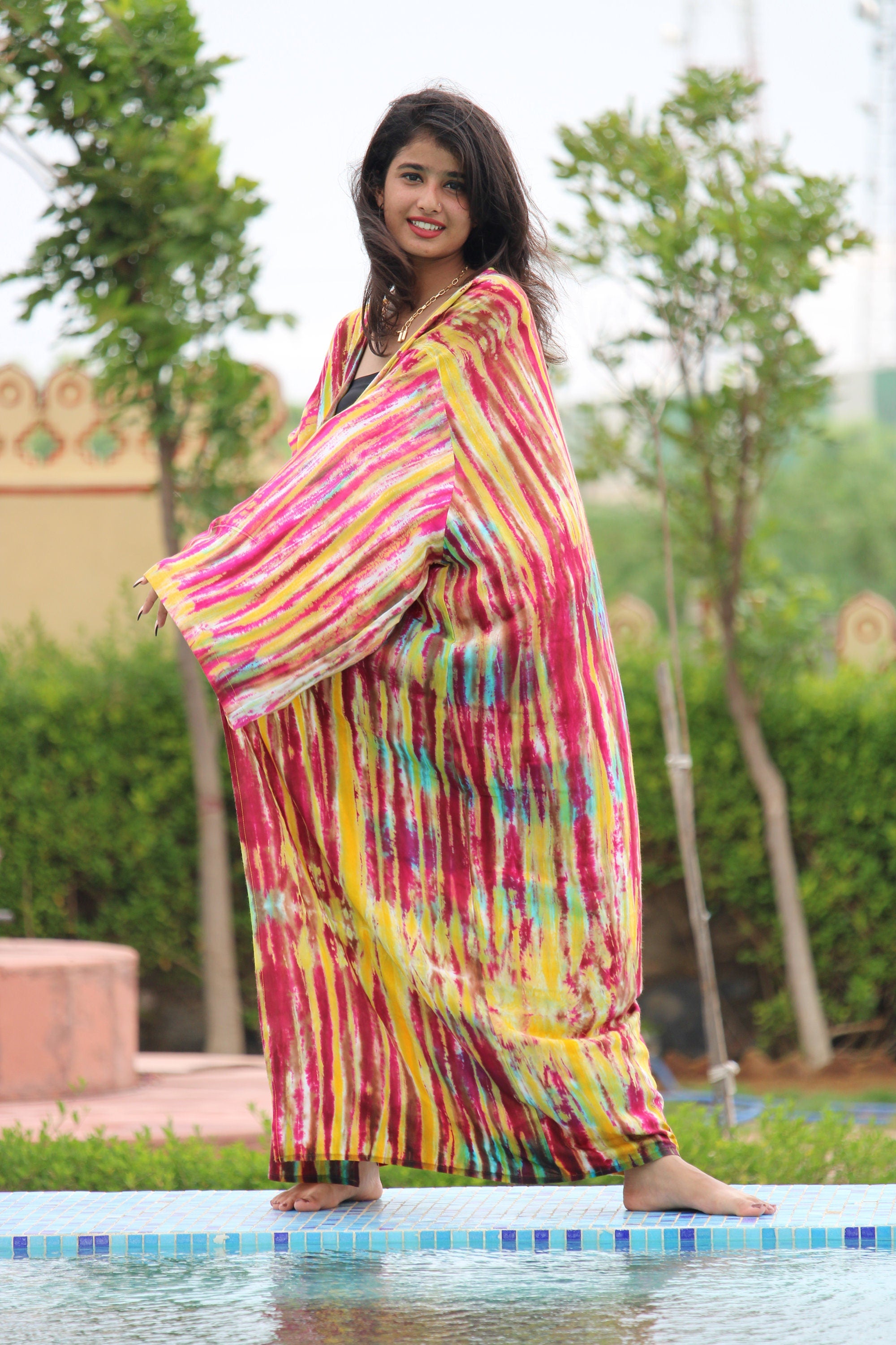 Long Kimono Women, Cover Up, Red Color Light Summer Jacket, Long Kimono Style Wedding Robe Bride, Orange Bridal Robe, Hand Tie Dye Kimono