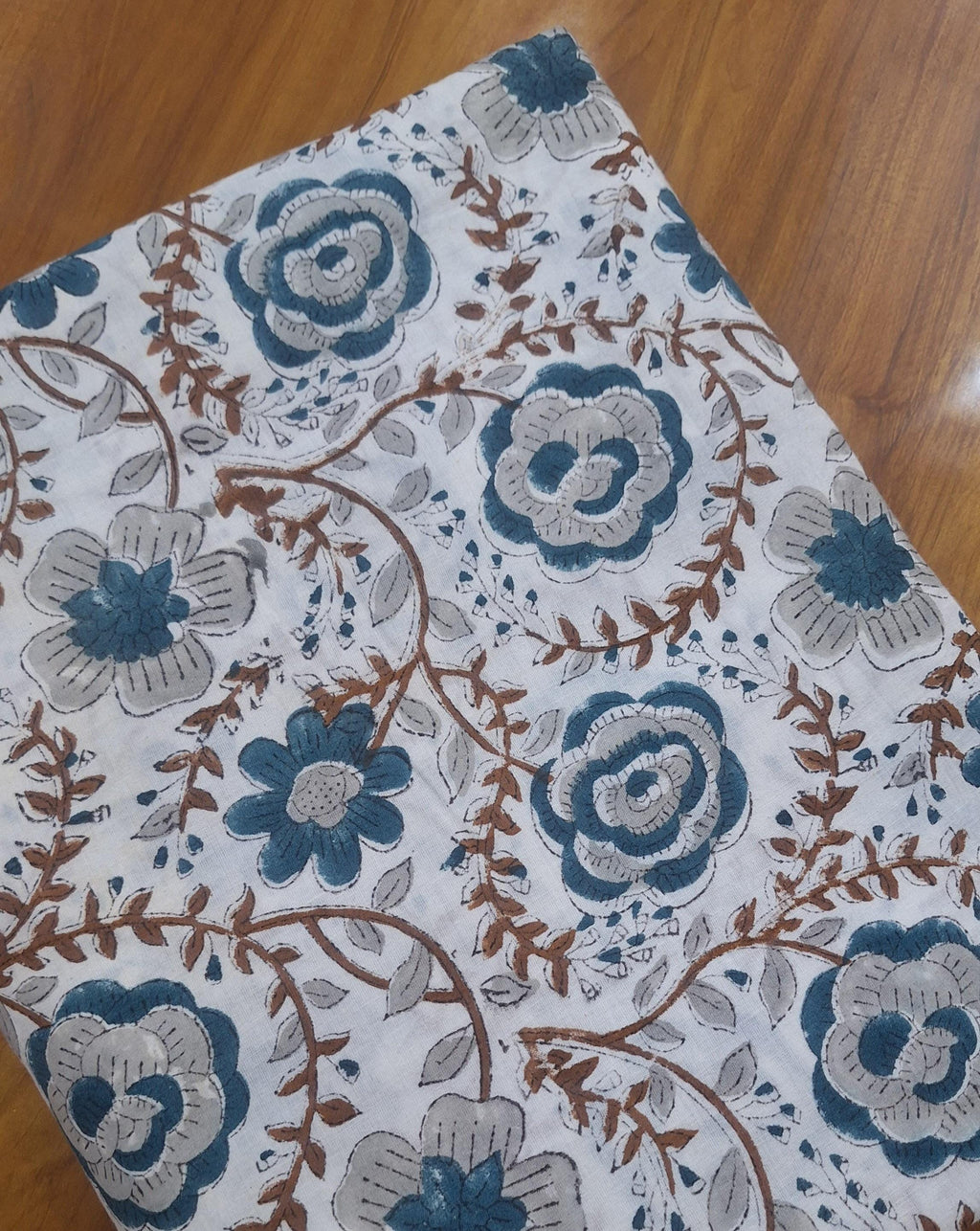 Blue Floral Cotton Fabric, Hand Block Print Style Fabric, Vintage Botanical Print, Soft Lightweight Cotton Yardage, Sewing Quilting Fabric