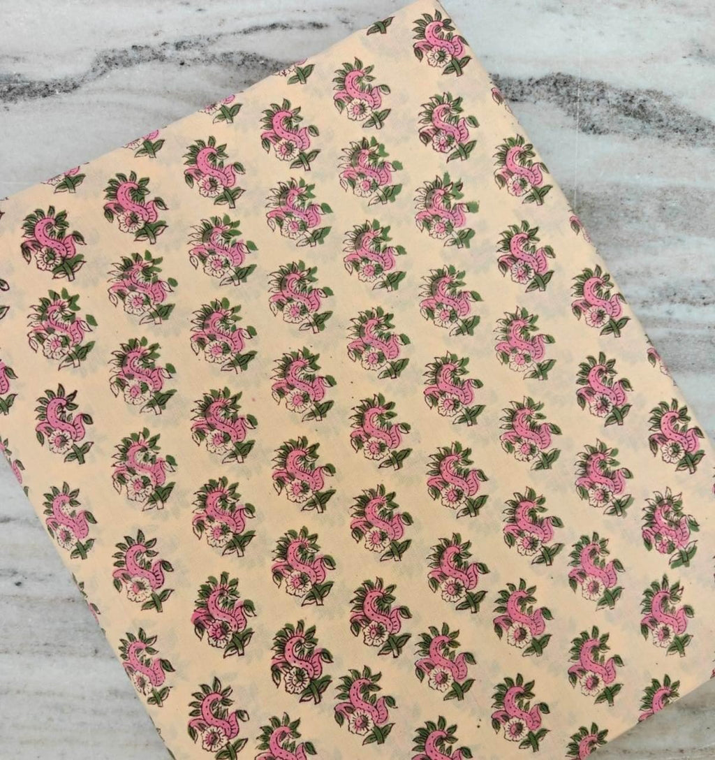Indian Hand Block Print Fabric, Floral 100% Cotton Quilting Fabric By The Yard, Fabric For Dress Making, Loose Running Fabric, Napkin Fabric