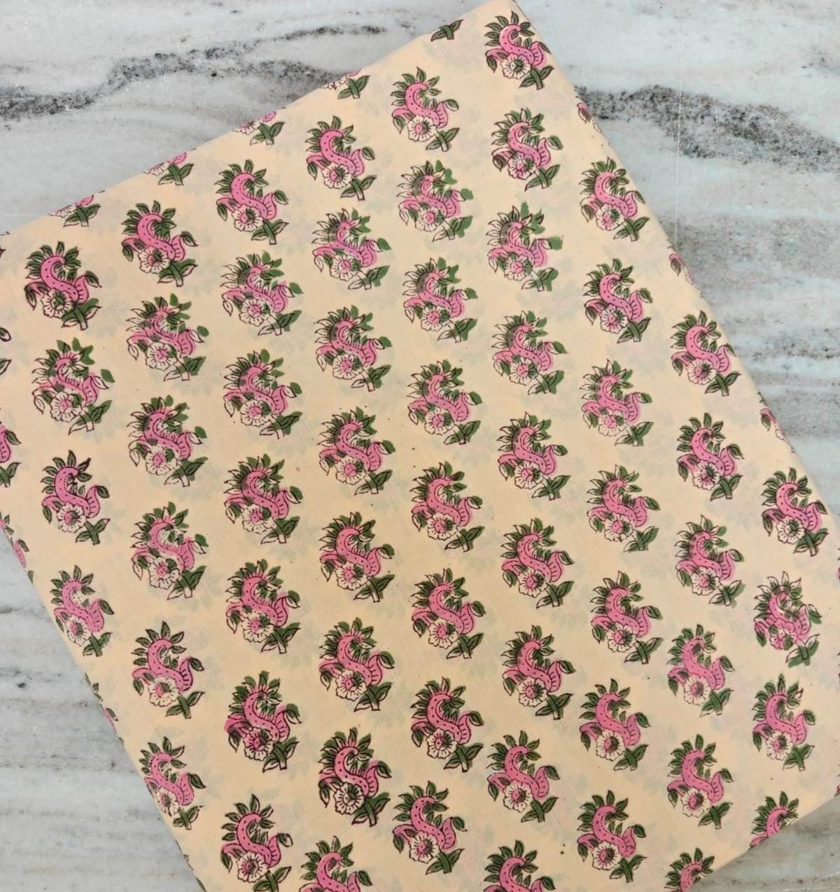 Indian Hand Block Print Fabric, Floral 100% Cotton Quilting Fabric By The Yard, Fabric For Dress Making, Loose Running Fabric, Napkin Fabric