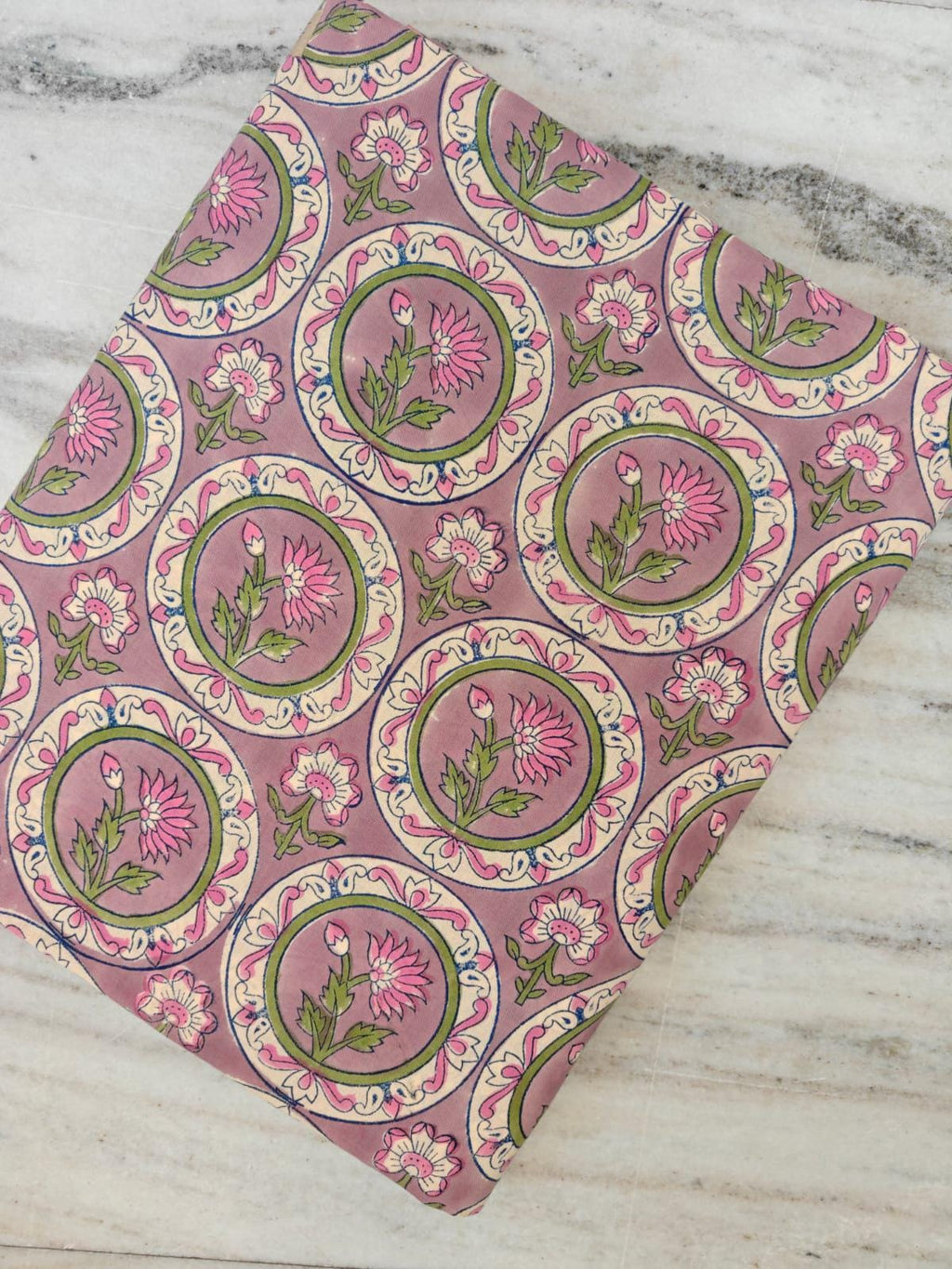 Dusty Pink Floral Cotton Fabric, Indian Hand Block Print Fabric, Pink Circle Flower Cotton, Boho Sewing Fabric, Dressmaking Craft Fabric