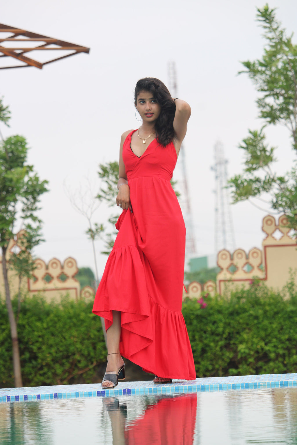 Red Rayon Maxi Dress: Tie Dye Bohemian Festival Dress