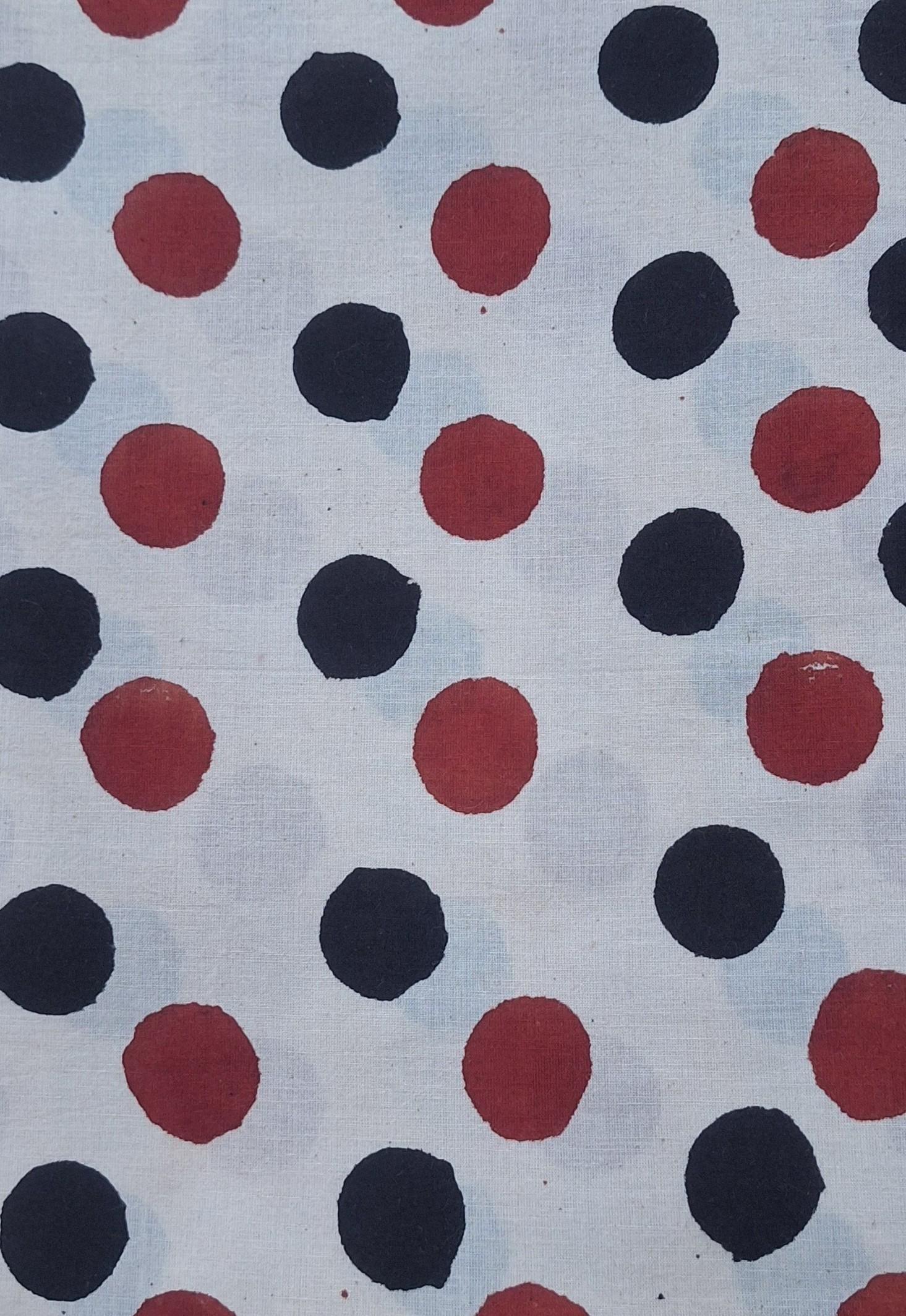 Hand Block Print Cotton Fabric, Red & Black Polka Dot, Soft Lightweight Fabric by the Yard, Apparel Textile, Quilting Sewing Dress Making