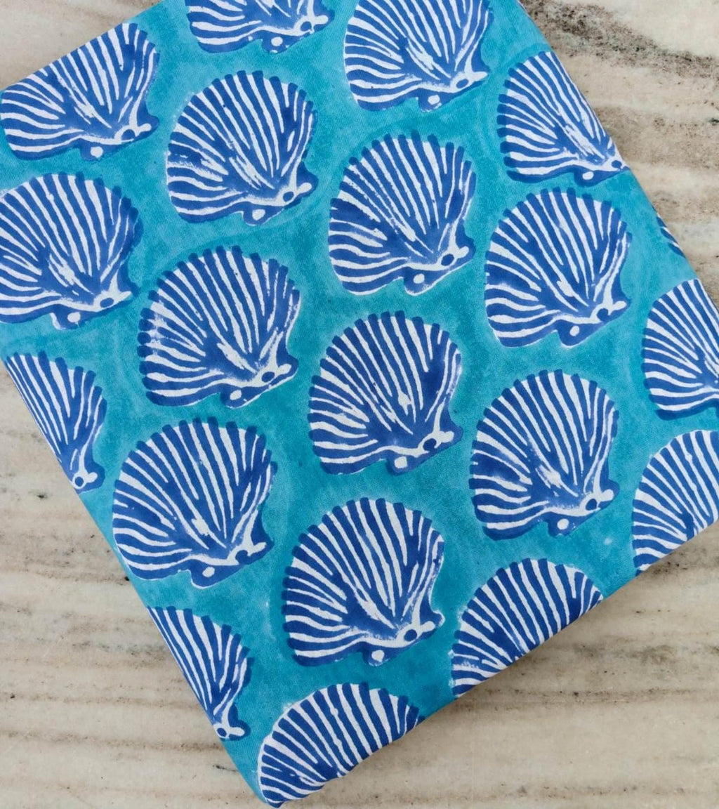 Blue Seashell Cotton Fabric Ocean Shell Print Fabric Beach Theme Fabric Nautical Fabric by Yard Coastal Decor Textile Summer Sewing Fabric