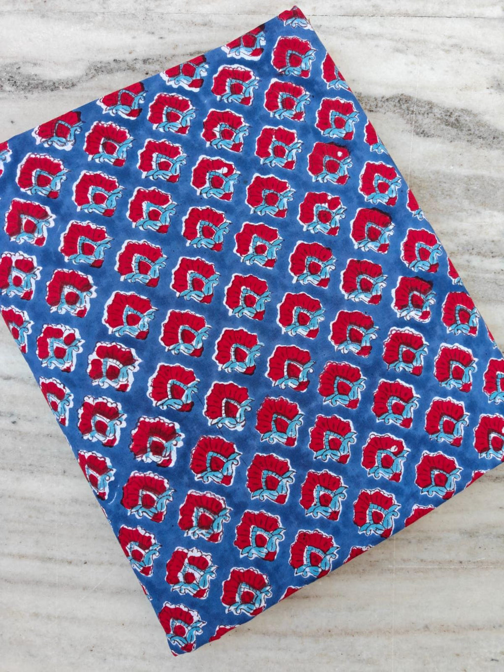 Blue Red Floral Cotton Fabric by Yard, Indian Block Print Cotton Fabric, Boho Floral Fabric, Quilting Sewing Fabric Dressmaking Craft Cotton