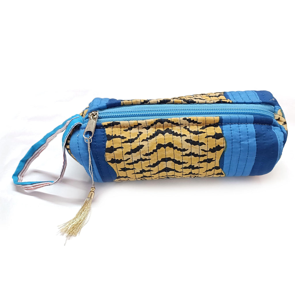 Quilted Cotton Pencil Case: Floral Tiger Print Makeup Bag