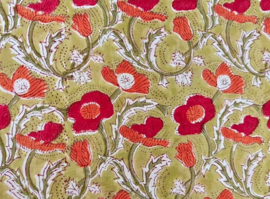 Indian Hand Block Print Fabric, Floral 100% Cotton Quilting Fabric By The Yard, Fabric For Dress Making, Loose Running Fabric, Napkin Fabric