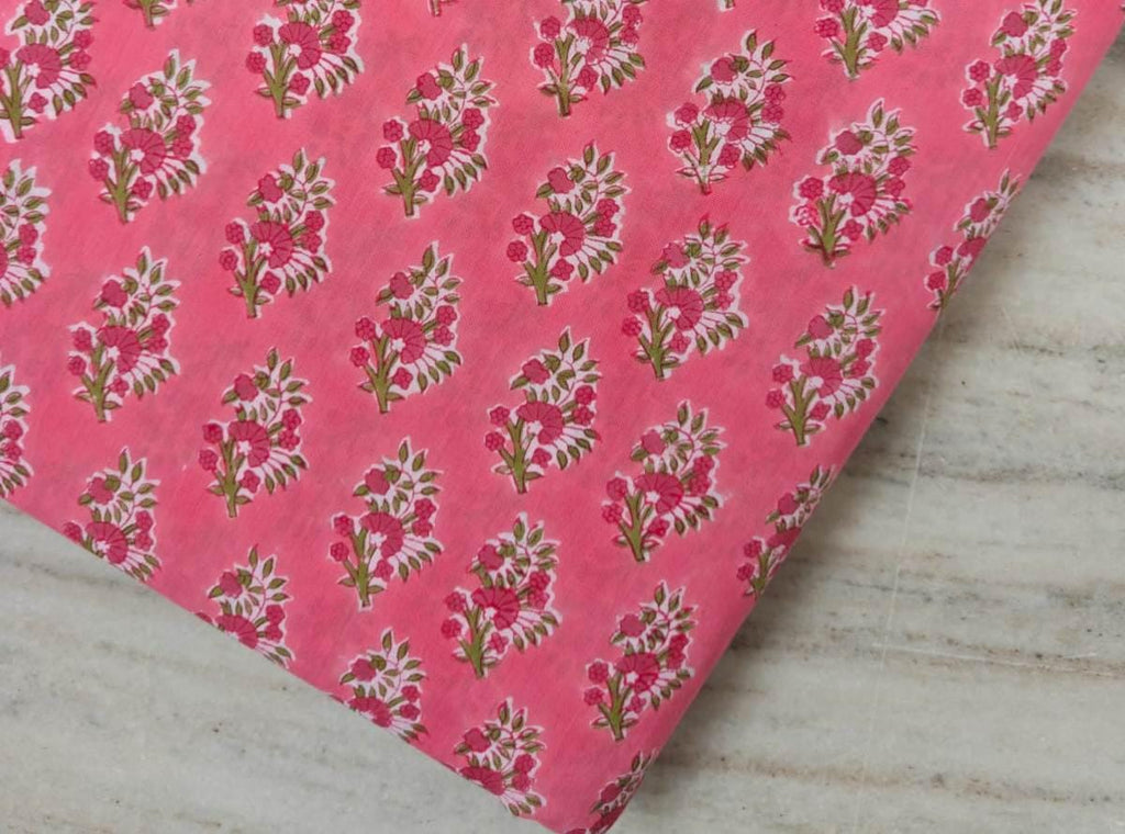Pink Soft Cotton, Indian Hand Block Print Fabric, 100% Cotton Fabric By The Yard, Fabric for Loose Running, Dress Making, Textile Fabric