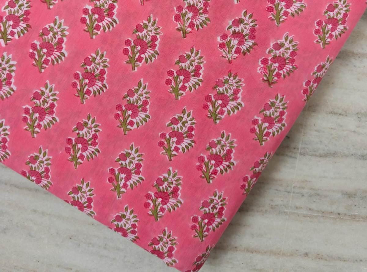 Pink Soft Cotton, Indian Hand Block Print Fabric, 100% Cotton Fabric By The Yard, Fabric for Loose Running, Dress Making, Textile Fabric