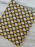 Hand Block Print Cotton Fabric, Mustard & Cream Scallop Pattern, Geometric Indian Textile, Cushion Covers, Quilting Craft Fabric