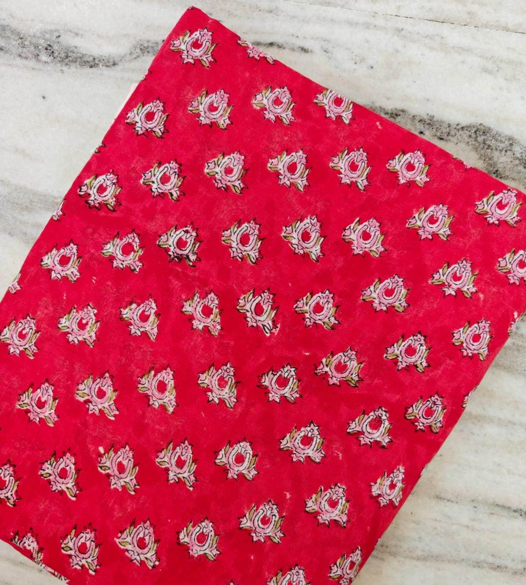 Red Floral Cotton Fabric, Hand Block Print Fabric, Indian Cotton Textile, Soft Lightweight Fabric, Dressmaking Sewing Material, Craft Fabric