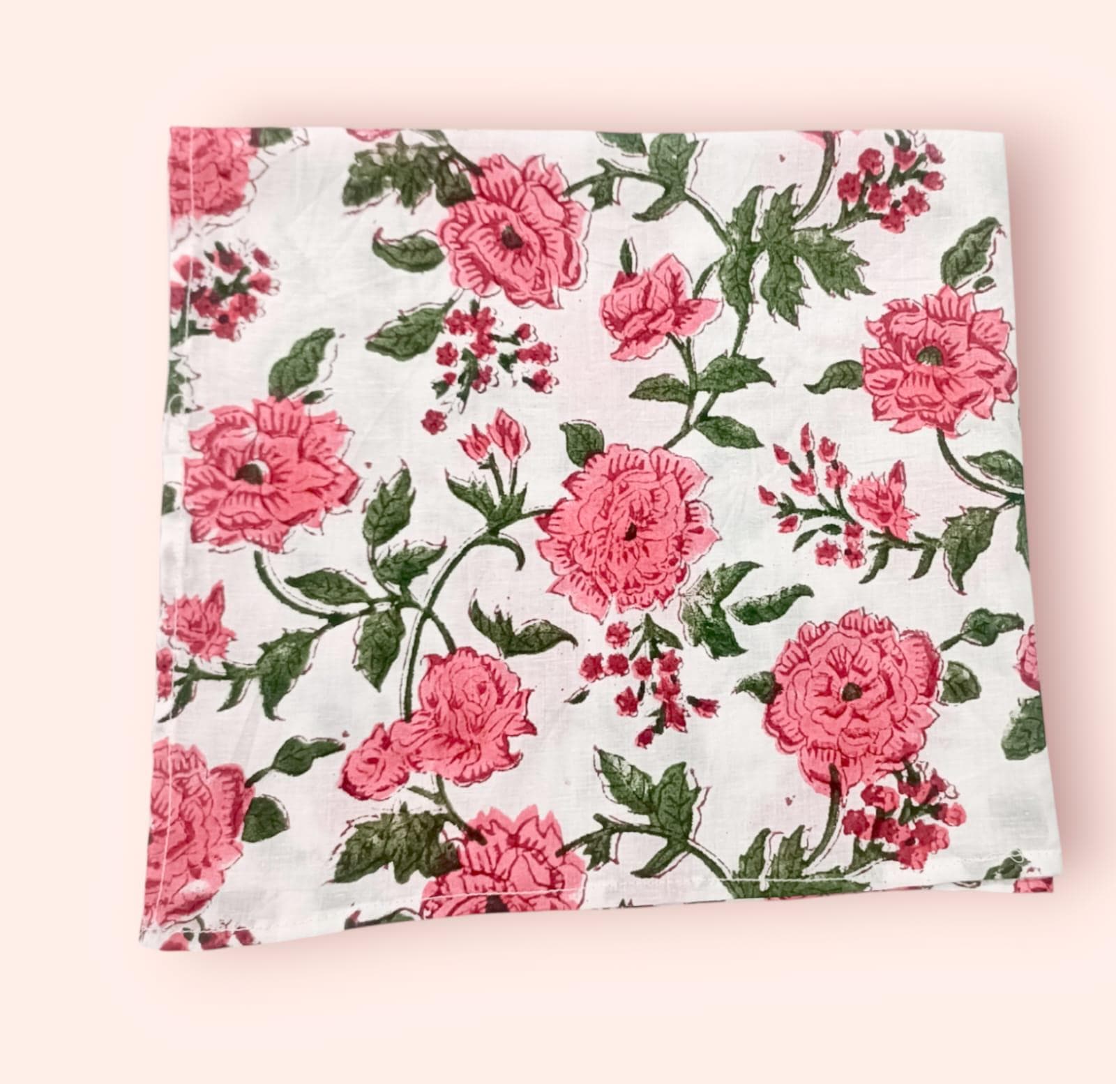 pink rose cotton dinner napkin, cloth napkins, hand printed napkins. personalized gifts, wedding napkins, flower napkin, cocktail napkins